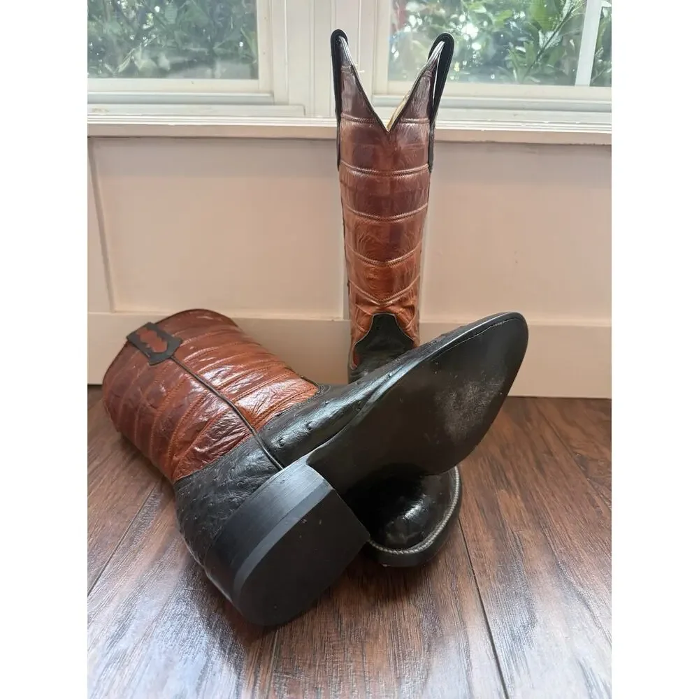 McClintock Heritage Collection Men's 8D Ostrich & Eel Western Cowboy Boots